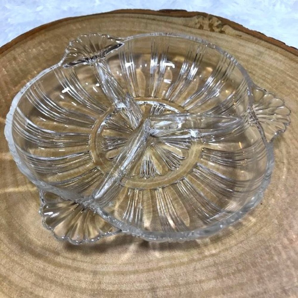 Vintage Cut Crystal Fan Handle Divided Dish